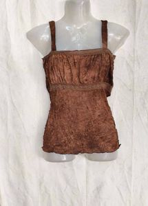 9206. Boho Textured Brown Cami Top
