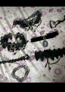 Gothic Black Lace Choker Set