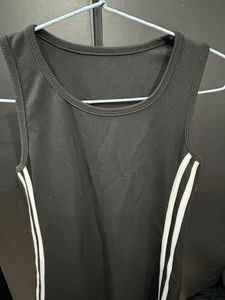 Black Sleeveless Mini Dress with Side Stripes