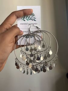 Chunky Hoop Earrings with Dangling Discs