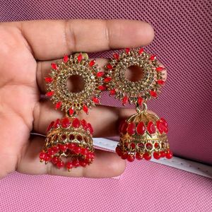 Stunning Red Jhumka Earrings