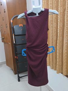 Elegant Ruched Maroon Dress