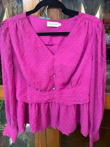 Chic Magenta Dot Peplum Blouse