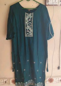 Elegant Teal Kurta with Embellished Neckline