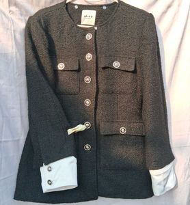 Black Woolen Tweed Coat