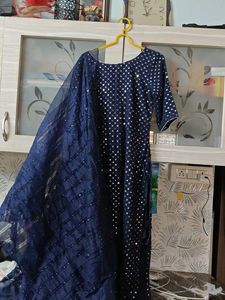 Elegant Navy Blue mirror work Kurta&dupatta