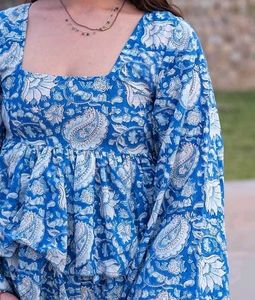 Boho Blue Floral Peplum Kurta