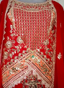Red Embroidered Kurta Set with Dupatta