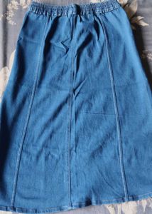 Classic Blue Denim A-Line Midi Skirt