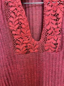 Maroon Ribbed Bell Sleeves Top