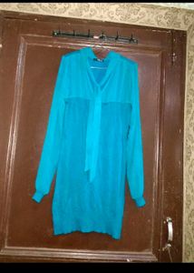 Blue Tie-Neck Dress winter