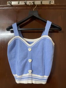 Cute Blue Knit Crop Top