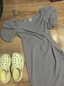 Lilac Puff Sleeve Wrap Dress