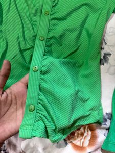 y2k green Ruched Button-Up Top