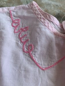 Pink Embroidered Cotton Kurta
