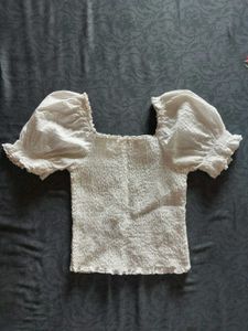 White Smocked Puff Sleeve Off Shoulder Top