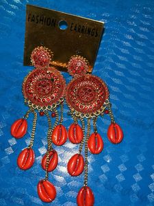 Red Beaded Dangle Earrings