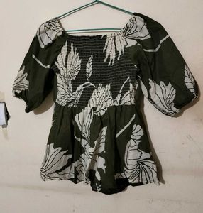 Boho Floral Print Square Neck Top