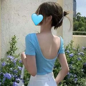 Cute Light Blue Deep Back Cropped T-Shirt