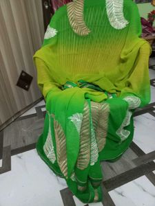 Green Embroidered saree