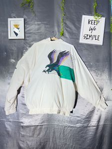 Vintage White Eagle Print Bomber Jacket
