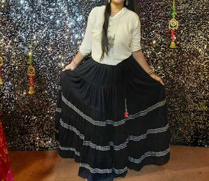 Flowy Black Ethnic Skirt and cream short top