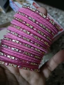 Beautiful Pink Glass Bangles Set In 2'6 Size
