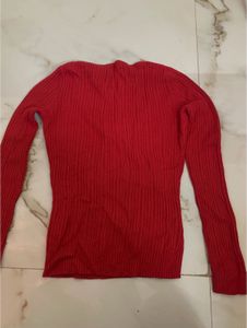 Red Ribbed Knit Top