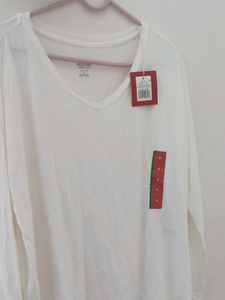 White V-Neck Long Sleeve Tee - Medium( Pack 2)