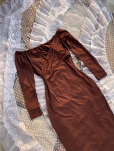 Brown Off-Shoulder Maxi Dress