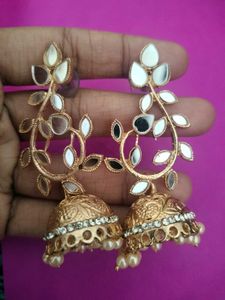 New Mirror White Jhumka