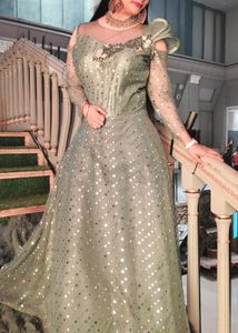 Elegant Silver- Gray Heavy Flair Gown