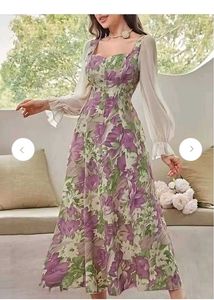 Floral Print Square Neck Maxi Dress