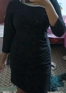Elegant Black Ruched Dress with Rhinestone Detail