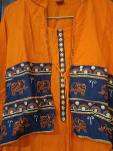 Orange Elephant Print Kurti with Jacket