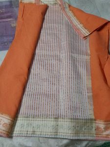 Beautiful Orange Saree with Gold Border