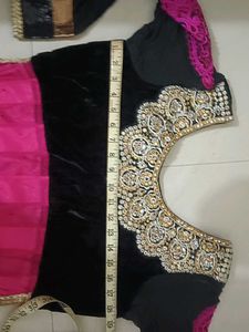 Elegant Pink &amp; Black Anarkali Suit