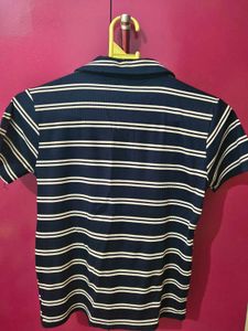 Navy &amp; White Striped Polo Shirt