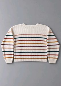 CREAM MULTI-COLOUR STRIPED V-NECK SWEATER
