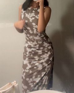 Floral Ruched Bodycon Midi Dress with Thigh