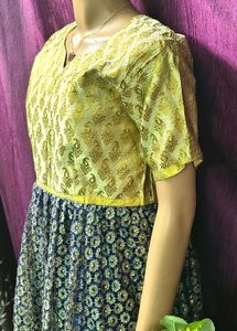 Girl frock Vibrant 🇬🇧Yellow &amp; Blue Cutwork