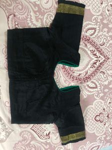 Elegant Black Blouse with Green piping