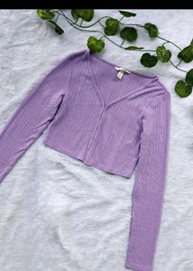 Lilac Ribbed Cropped Cardigan