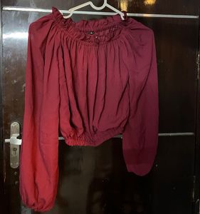 Maroon Off-Shoulder Crop Top