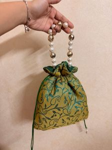 Green Embroidery Potli Bag