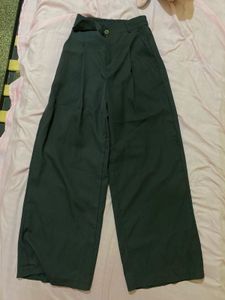 Dark Green Wide-Legged Trousers