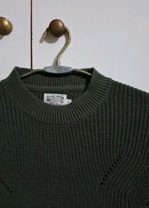 Army Green Dropped Shoulders Sweater