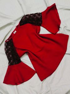 Red Top with Lace Sleeves