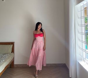 Pink Gingham Tiered Maxi Dress