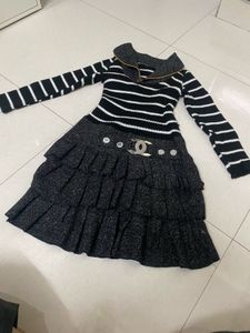 Striped Knit Dress with Tiered Skirt
